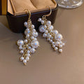 White Pearl Cluster Gold Hook Drop Earrings Polished Metal Jewelry view 6