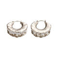 Sculpted Silver Tone Hoop Earrings with White Bead Inlay view 5