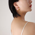 C Shape Pink Crystal Hoop Earrings Gold Steel Tone view 4
