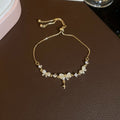 Gold Bow Moon Pearl Adjustable Bracelets Open Ring view 6