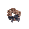 Coffee Floral Fabric Scrunchie Navy Pleated Bow 3 Styles view 5