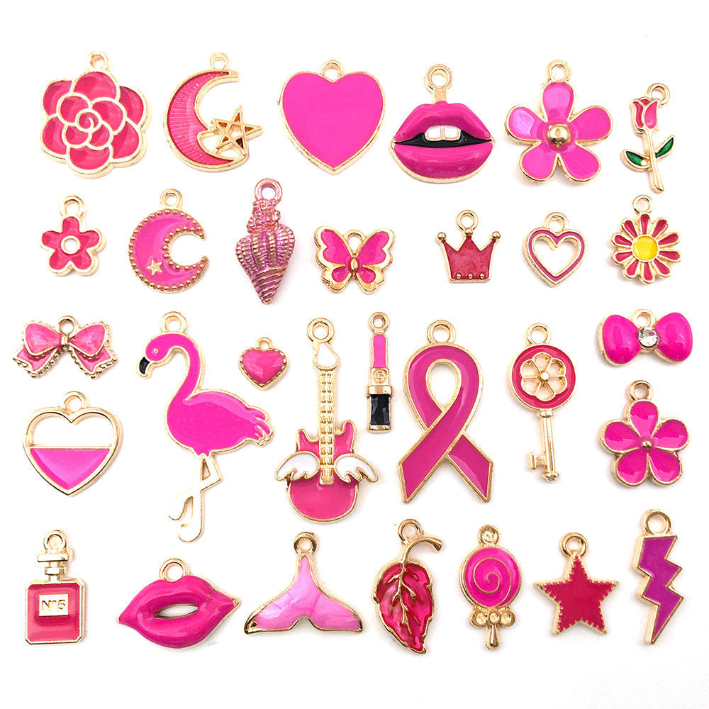 Rose Red Enamel Zinc Alloy Charm Pendant for DIY Earrings and Jewelry Making