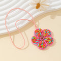 Beaded Multicolor Flower Pendant Necklace Pink Cord view 1