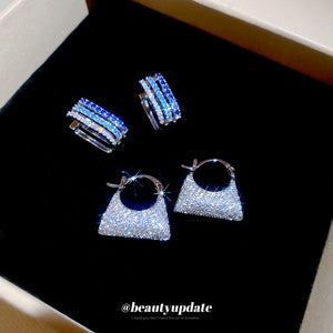 Silver Tone Crystal Handbag Charm Drop Huggie Earrings