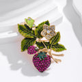 Green Gold Tone Strawberry Crystal Enamel Metal Brooch Pin view 5