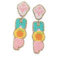 Beaded Rhinestone HOP Letter Drop Stud Earrings In Pink Teal Yellow view 5