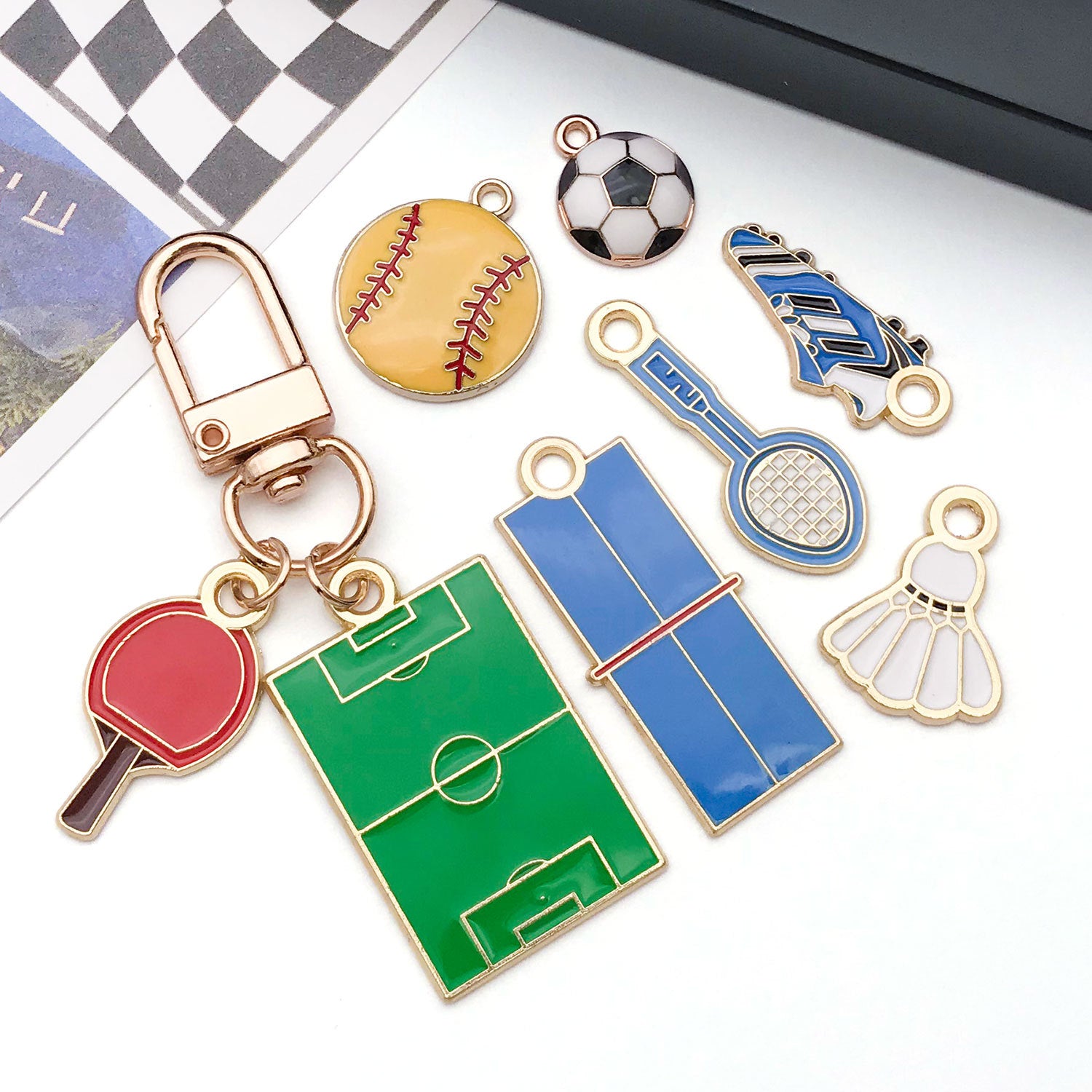 Enamel Zinc Alloy Soccer Badminton Table Tennis Sports Charm Pendant for Phone Straps