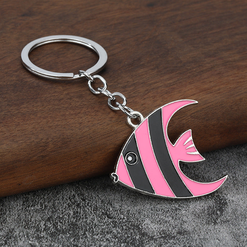 Tropical Fish Enamel Keychain Colorful Striped Ocean Animal Pendant