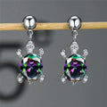 Silver Tone Rainbow Crystal Turtle Drop Earrings Jewelry view 2