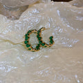 Green Crystal Open Hoop Earrings Polished Metal Jewelry view 6