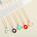 Gold Tone Ornate Round Evil Eye Pendant Necklaces in Six Colors view 5