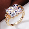 Rectangular Solitaire Three-Stone Cluster Ring In Polished Gold Tone view 4
