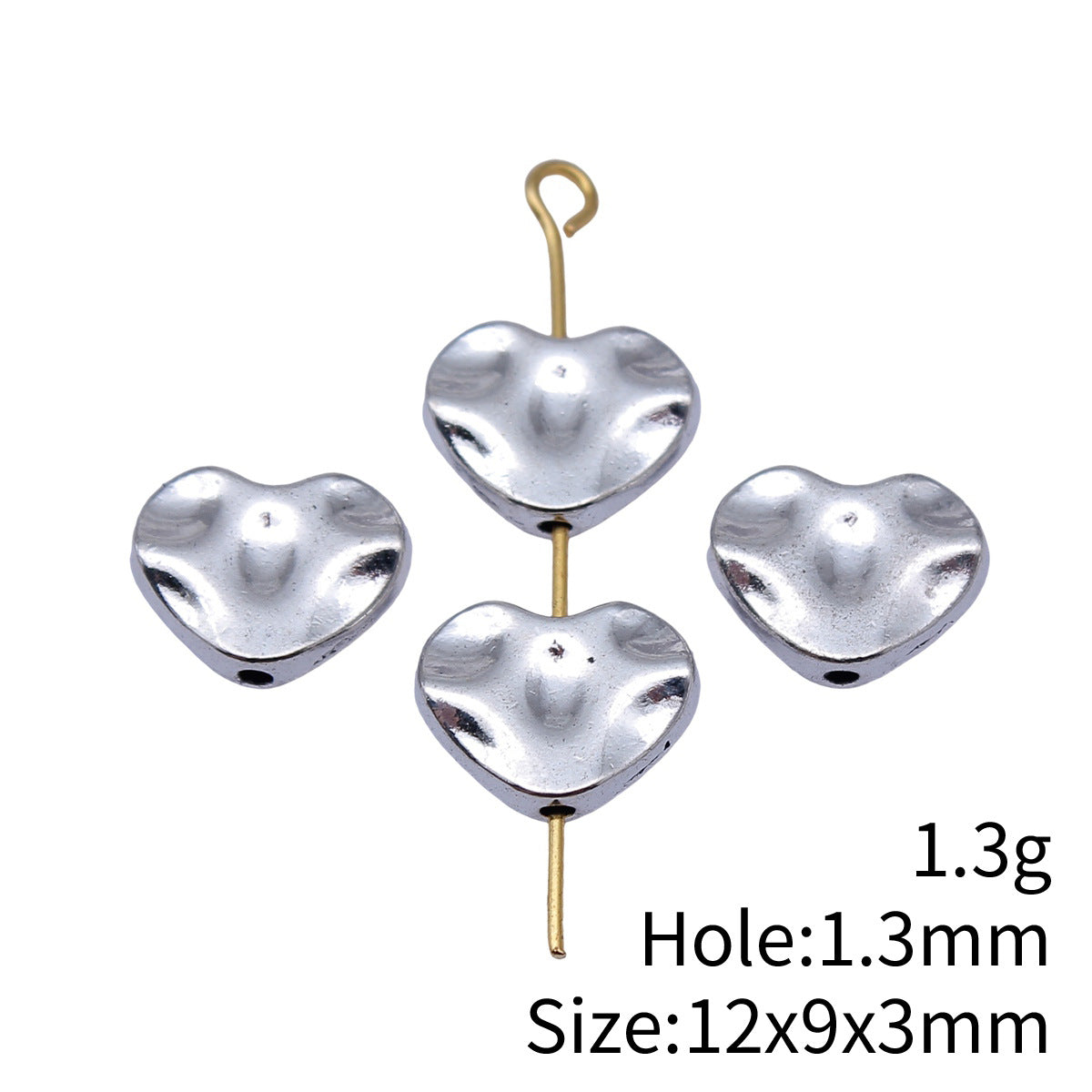 12x9x3mm 1.3g Antique Silver Zinc Alloy Heart Small Hole Loose Metal Beads for DIY Jewelry Making