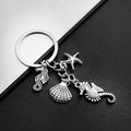 Antique Silver Seahorse Starfish and Shell Ocean Charm Keychain view 3