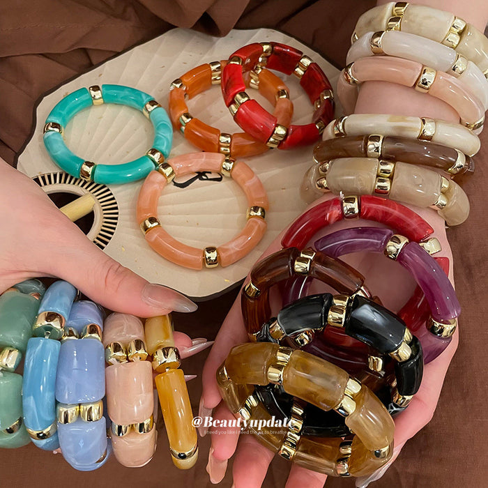Acrylic Marbled Stretch Bangles Gold Spacers 16 Colors