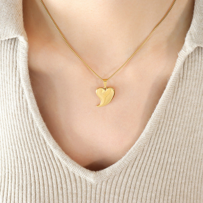 Polished Asymmetric Heart Pendant Necklace Gold Steel Tone