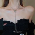 Silver Butterfly Crystal Bead Tassel Y Necklace Piece view 3