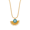 Gold Evil Eye Fan Pendant Snake Chain Necklace Enamel view 5