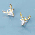 Gold Silver Deer Head Stud Earrings Clear Stones Options view 2