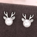 Silver Tone Reindeer Stud Earrings with White Faux Pearls view 5