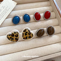 Colorful Resin Leopard Heart And Oval Stud Earrings view 3