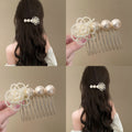 Pearl Flower Multi Tooth Hair Comb Blue Denim White view 1