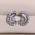 Silver Tone Crescent Swirl Pavé Stud Earrings Clear CZ view 3