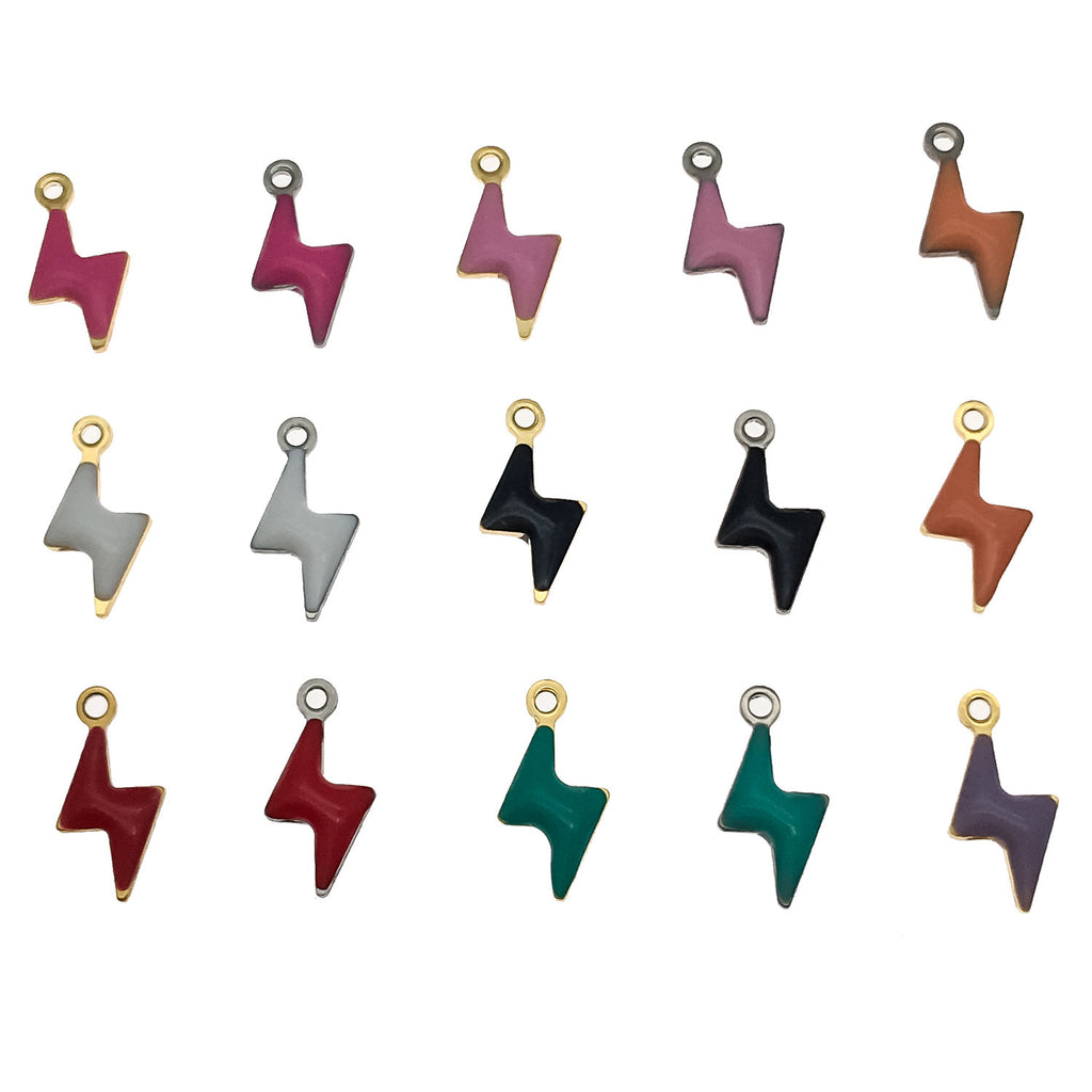 5x10mm Stainless Steel Double Sided Enamel Lightning Charm Pendant for DIY Necklace Bracelet