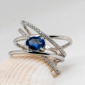 White Gold Multi Band Cross Oval Blue Stone Ring Alloy view 3