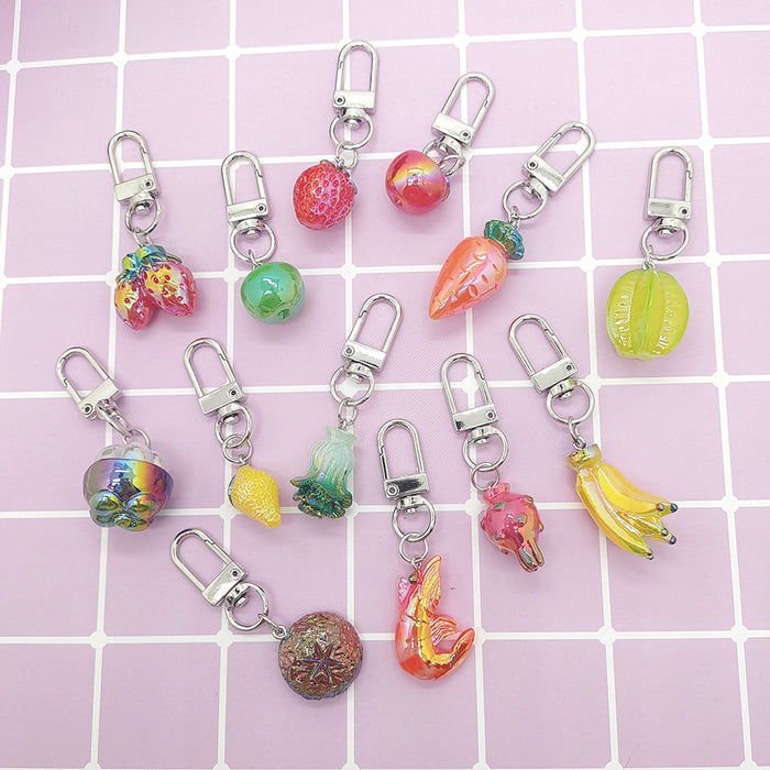 Miniature Resin Fruit Vegetable Mushroom and Shrimp Clip Keychains
