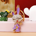 Jeweled Skirt Rabbit Keychains in Pink Red Blue and Purple view 2