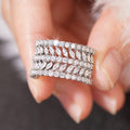 Silver Tone Wide Leaf Marquise CZ Multi-Row Band Finger Ring view 3