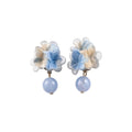Layered Floral Drop Earrings in Pink Purple and Blue view 5