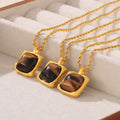 Gold Square Tiger Eye Pendant Necklace And Bead Chain view 2