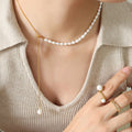 Gold Pearl Strand Snake Chain Adjustable Lariat Necklace view 4