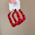 Wrapped Square Hoop Earrings in Pink Brown and Red view 8