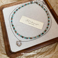 Turquoise Brown Bead Silver Flower Double Layer Necklace view 2