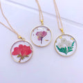 Gold Tone Birth Month Pressed Flower Resin Necklaces and Pendants view 3