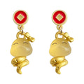 CNY Lion Dance Snake Fortune Red Gold Charm Earrings Set view 5