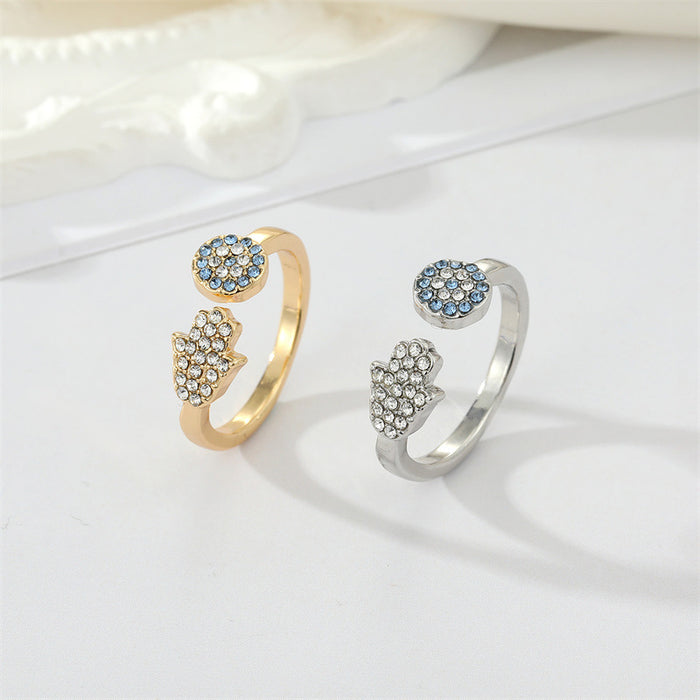 Gold and Silver Tone Crystal Hamsa Eye Adjustable Rings