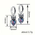 Antique Silver Crown Heart Rainbow Stone Huggie Earrings view 4
