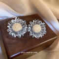 Clear Petal Gold Center Daisy Flower Stud Earrings view 3