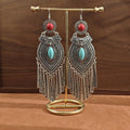 Antique Silver Long Fringe Statement Hook Earrings in Three Colors view 8