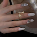 Gold Tone Crystal Open Ring With Round Disc And Chain Dangle view 6