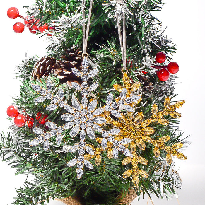 Rhinestone Snowflake Christmas Tree Hangers Ribbon 2 Colors
