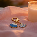 Gold Blue White Enamel Twin Seashell Lobster Clasp Charm view 3
