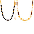 Gold Beaded Necklace Tiger Eye Pearl or Black Bead view 5