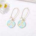Gold Tone White and Blue Daisy Long Hook Earrings in Seven Designs view 4