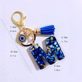 Blue Mosaic Resin Letter Keychain With Rhinestone Evil Eye Charm view 3