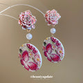 Pink Butterfly Floral Disc Rose Stud Drop Earrings view 4